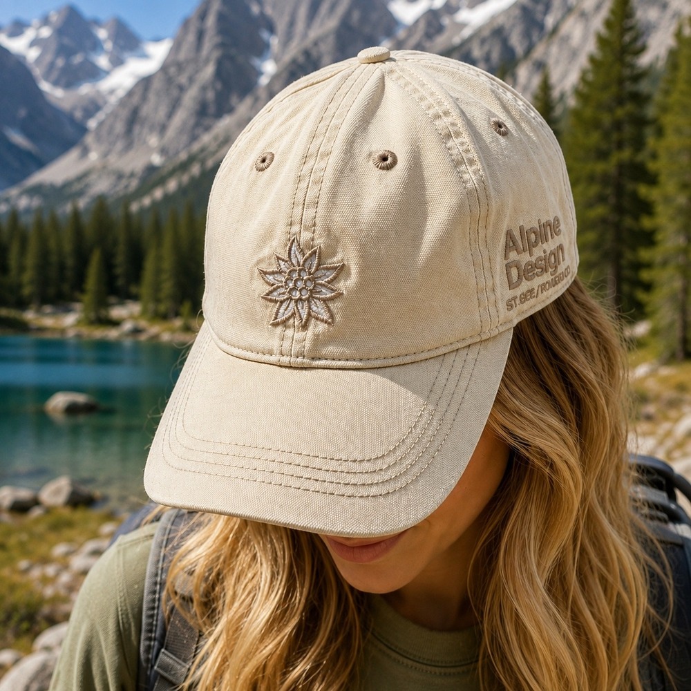Alpine Design Tan Cotton Canvas Floral Embroidered Snapback Baseball Hat Cap